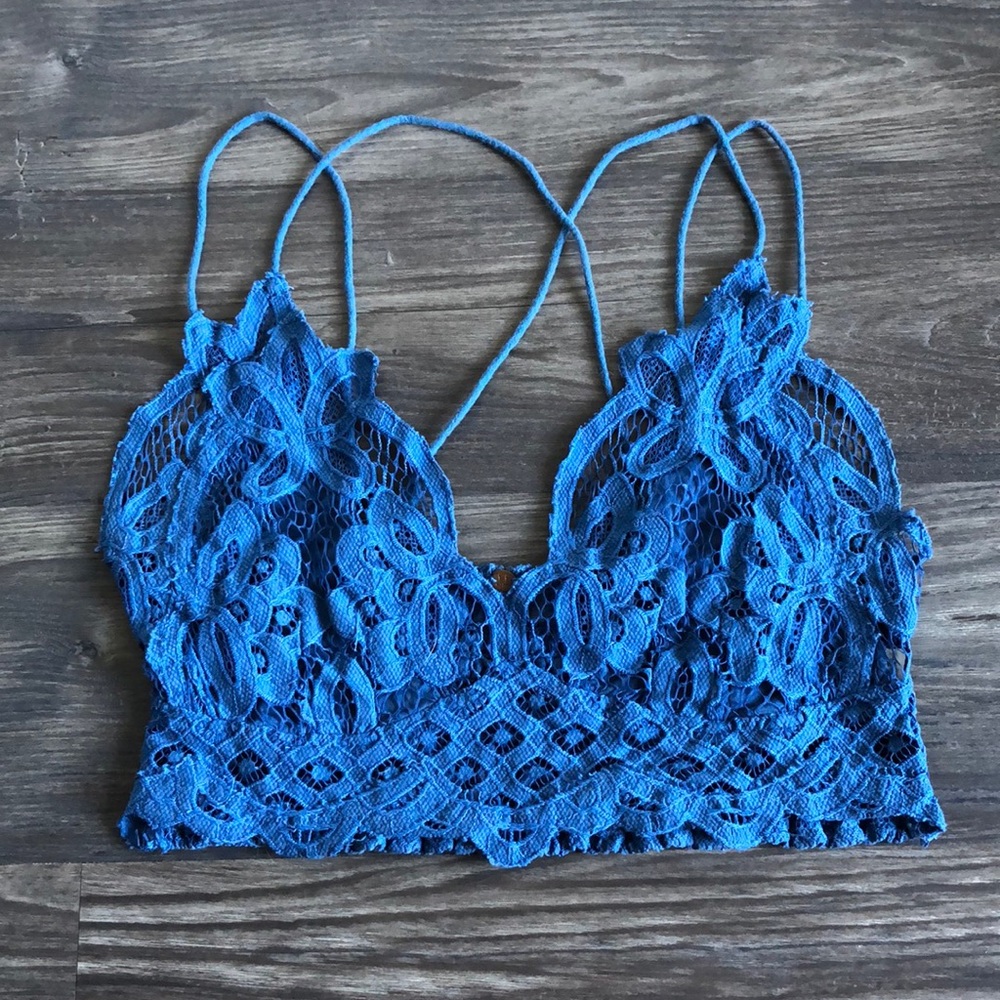 Free People FP One Adella Crochet Lace Bralette Blue Medium